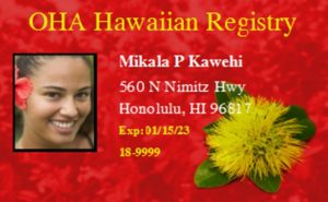 OHA Hawaiian Registry Card